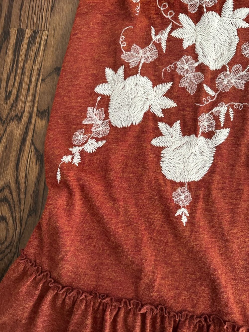 NWT Apricot Lane Burnt Orange Floral Embroidered Boho Long Sleeve fall Dress - Picture 6 of 12